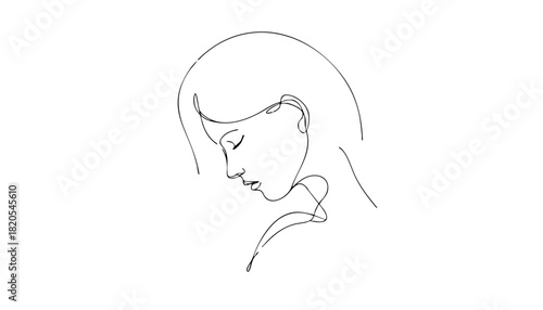 Single line drawing in modern minimalist style of melancholic winter scene evoking seasonal sadness on white background with copy space