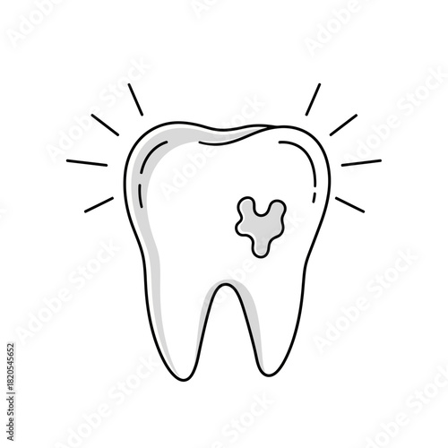 Outline icon of a molar tooth with a cavity, representing dental decay and toothache, vector illustration