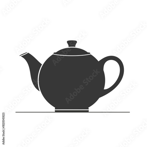 Simple black silhouette icon of a classic teapot with a lid, handle, and spout, vector illustration