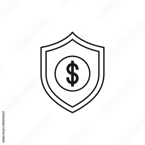 Outline icon of a shield with a dollar sign inside, representing financial security and money protection, vector illustration