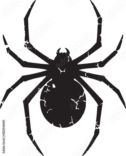Black Silhouette of a Spider with Cracked Texture on a White Background arachnid insect on transparent background