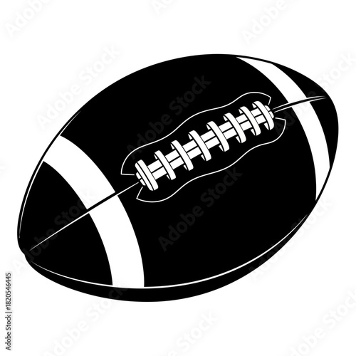 Black and white graphic illustration of an american football with laces, vector illustration