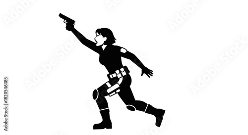 Woman with gun vector illustration action pose silhouette art