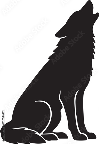 Black Silhouette of a Wolf Howling at the Moon on White Background canine animal on transparent background