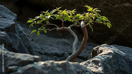 godliness. Young tree growing through rock crevice showing resilience in nature. ESG reports, sustainability campaigns, designed for environmental awareness campaigns, promotes sustainability.