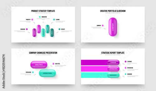 Market Profile Five One Two Three Step Infographic Slide Template Vector Illustration Set. Investor Overview 5 1 2 3 Option Diagram Frame Layout Collection.