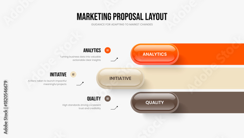 Advertising Report 3 Option Infographic Presentation Layout. Market Launch Slide Template Vector Illustration. Visual Plan Three Element Diagram Slideshow Design.