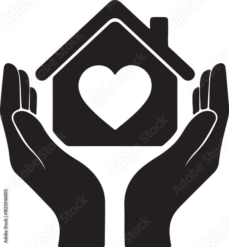 Hands holding a house with a heart symbol inside home on transparent background