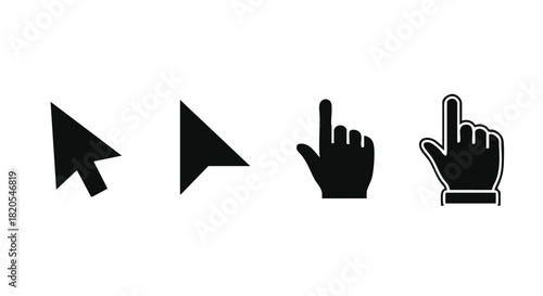 Black vector computer mouse arrow and hand pointer icons ui ux