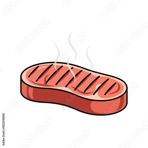 Grilled steak cartoon icon with steam rising, for food illustration vector illustration