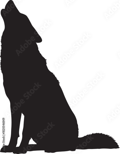 Silhouette of a wolf howling at the moon animal wild on transparent background