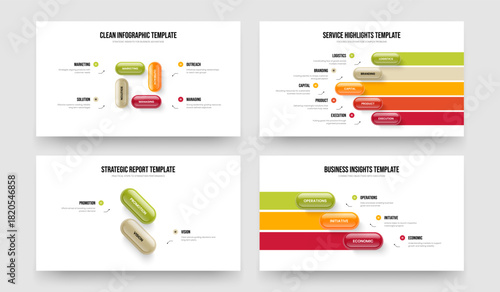 Product Launch Four Five Two Three Option Diagram Frame Design Vector Illustration Bundle. Business Solution 4 5 2 3 Element Infographic Slide Template Collection.