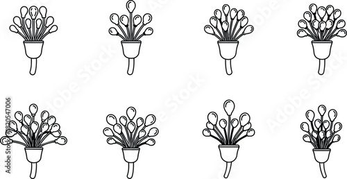 Collection of botanical flower bud and stamen elements, elegant line art design set for cosmetic, herbal, nature, or minimalist floral logo and illustration.