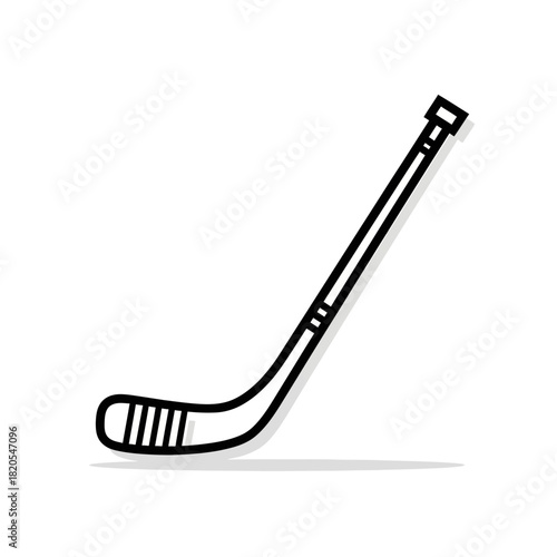 Simple black and white doodle icon of a hockey stick, vector illustration