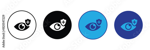 Eye protection icon set symbolizing vision health, security, and medical care across different circular backgrounds and styles for digital use