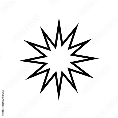Black outline of a sharp, spiky starburst shape, vector illustration