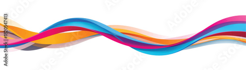 Colorful abstract wave ribbons swirling smoothly, light and modern design, white backdrop, professional vector art.