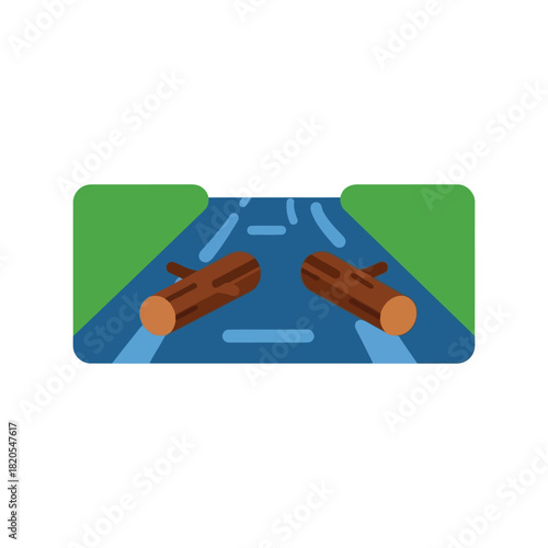 River blocked by logs icon   obstruction, barrier, nature challenge