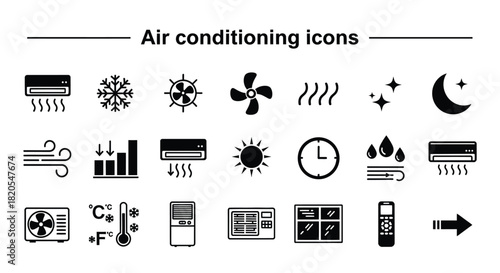 Air conditioning hvac system icons set vector graphic design