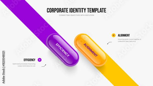 Company Visualization Slide Template Vector Illustration. Professional Portfolio 2 Option Diagram Frame Layout. Investor Strategy Two Step Infographic Presentation Design.