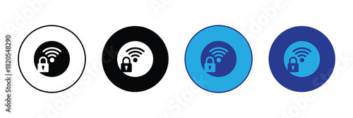 Secure wi-fi connection icon with padlock symbol representing protected wireless network access and data privacy, isolated on white