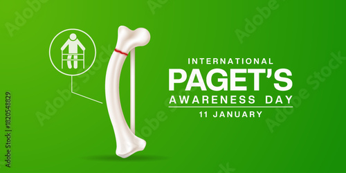January 11 is International Pagets Awareness Day. Bone and people. Great for cards, banners, posters, social media and more. Green background.   