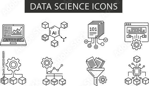 Data science and machine learning icons vector set for web and design eps silhouette