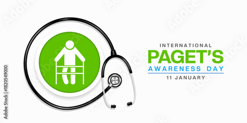 January 11 is International Pagets Awareness Day. Prople and stethoscope. Great for cards, banners, posters, social media and more. White background.   