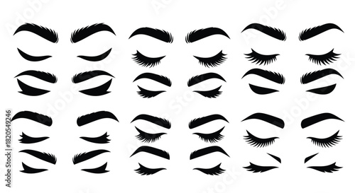 Eyebrows and eyelashes vector set for beauty and makeup design