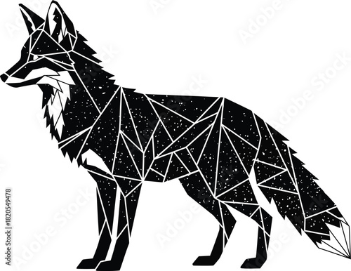 Geometric fox illustration black and white animal art print design eps silhouette