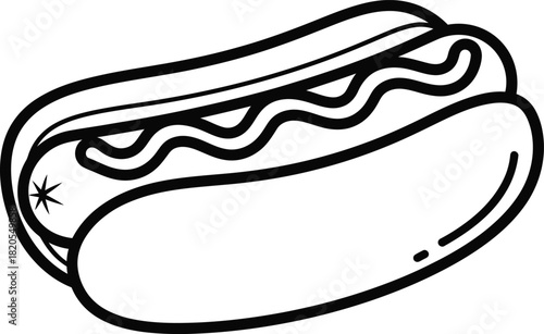 Hot dog vector illustration, line art drawing of a tasty american food eps silhouette