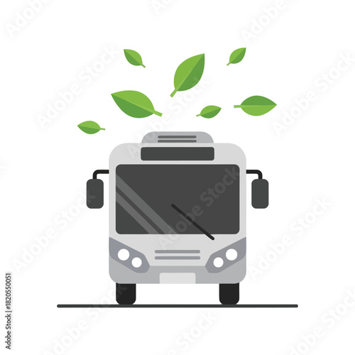 Sustainable public transport icon: eco bus with green leaves