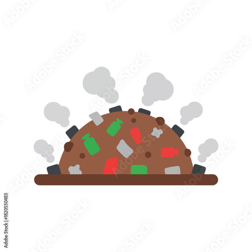 Pollution illustration: smoldering landfill waste heap fumes