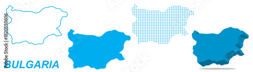 Bulgaria Map Vector Set, Europe Balkan Outline Silhouette Dotted 3D Solid Shapes, Country Infographic Template, Editable EPS Geography
