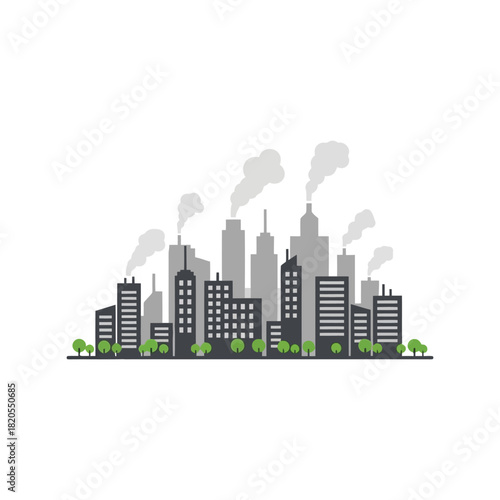 Urban industrial pollution cityscape vector smog emissions