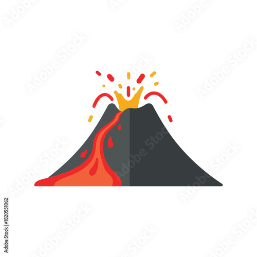 Stylized volcano eruption with hot lava flow vector icon