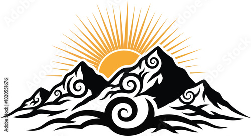 Mountain range sunrise vector illustration peak nature landscape art eps silhouette