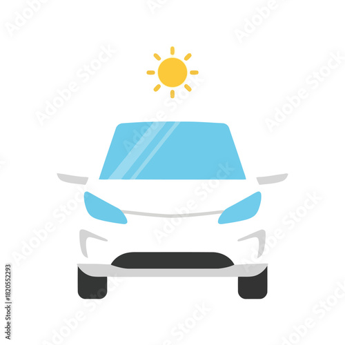 White car front view sun icon   flat design vector for travel