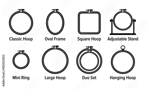 Classic hoop, oval frame, square hoop, adjustable stand, mini ring, large hoop, duo set, hanging hoop.