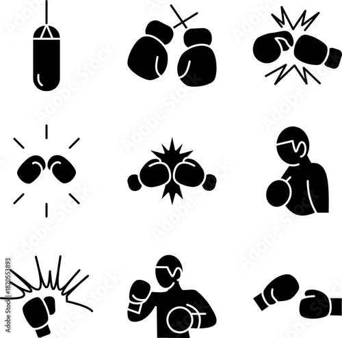 Set of Collection Boxing Glyph Icons – Minimal Punch & Gloves Vector