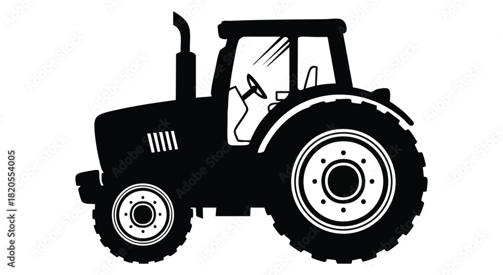 Fototapeta premium Detailed farm tractor silhouette icon for agricultural design