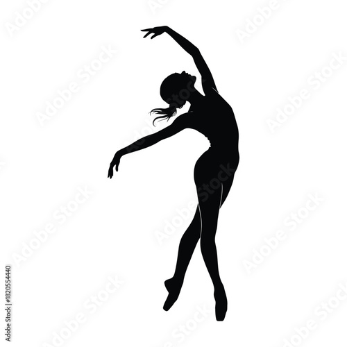 Elegant silhouette of a graceful ballerina dancer performing a classic ballet pose, isolated on