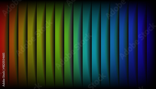 Vibrant abstract background with vertical stripes showcasing a smooth color gradient from vivid red, through green and teal, to deep blue, creating a dynamic visual design.