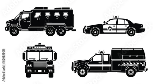Emergency vehicles police swat fire truck vector illustration