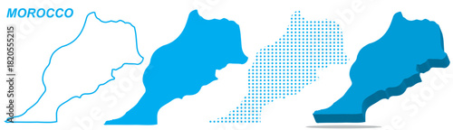 Morocco Map Vector Set, North Africa Outline Silhouette Dotted 3D Solid Shapes, Country Infographic Template, Editable EPS Geography