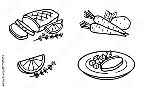 Delicious food illustration. Healthy ingredients. meal preparation. cooking element. Fresh food vector.