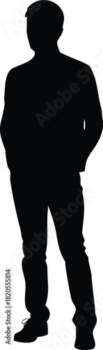 A silhouetted figure of a man standing with hands in pockets facing forward