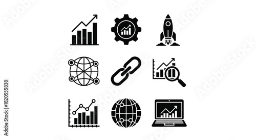 Seo optimization and growth strategy icons for website marketing