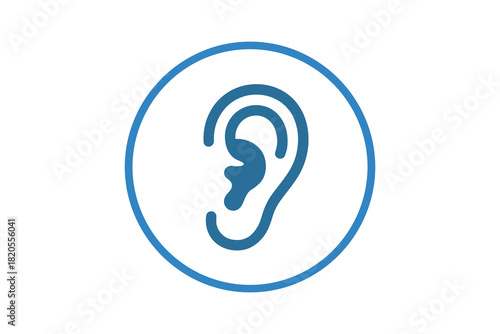 Ear icon in circle. Human sense organ. hearing symbol. auditory element. listen sign.