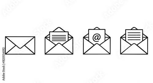 Email and mail message envelope icon set for communication